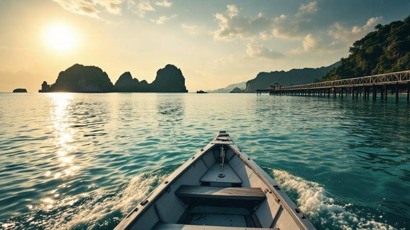 Langkawi from a boat at golden hour